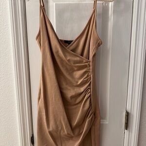 Forever 21 Tan Ruched Mini Dress